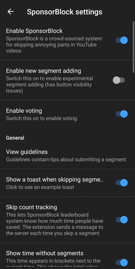 Sponsorblock Brightness Settings